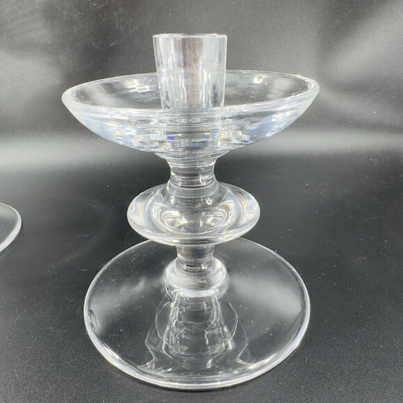 1950s Val Saint Lambert Clear Glass Candlestick Holder Votive Set 2 Signed VTG - Picture 9 of 14